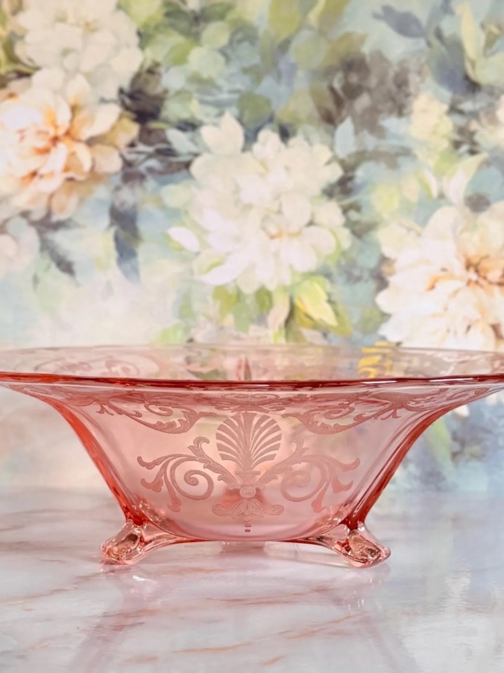 Fostoria Versailles Pink Three Toed Console Depression Glass Bowl